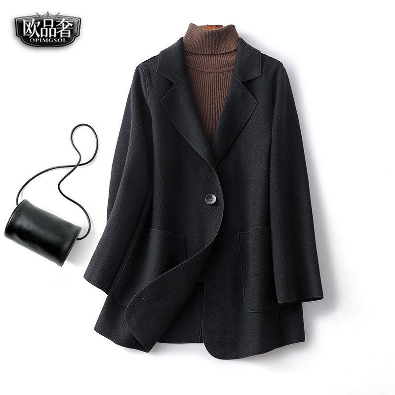 双面羊绒大衣女常规款西装领黑色修身显瘦秋冬新款气质毛呢外套女