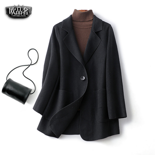 双面羊绒大衣女常规款西装领黑色修身显瘦秋冬新款气质毛呢外套女
