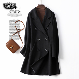 双面羊绒大衣女中长款黑色双排扣英伦秋冬新款高级感羊毛呢外套女
