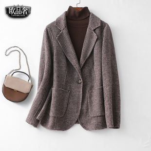 双面羊绒大衣女士短款西装领修身气质西服秋冬新款毛呢外套小个子