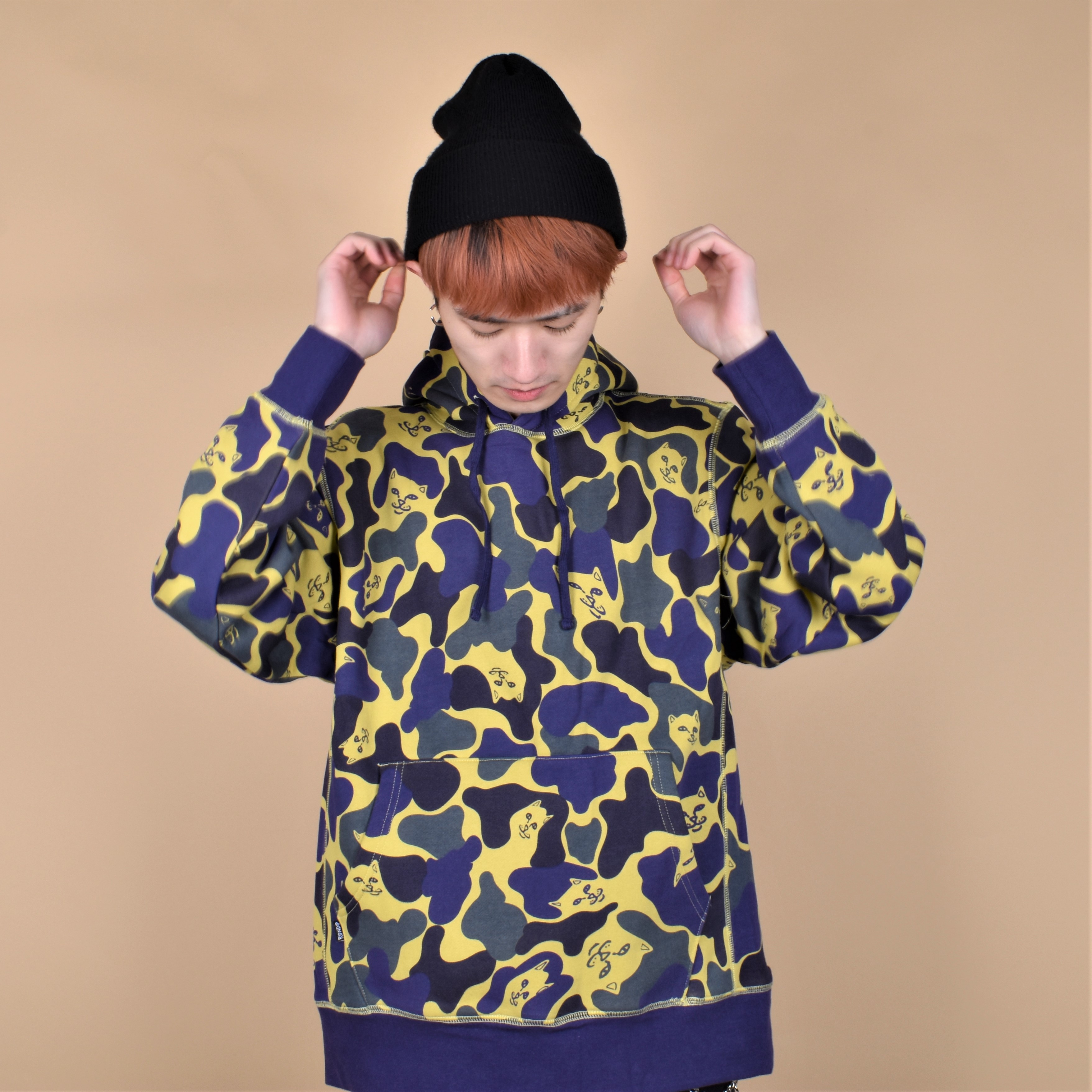 【Ohh】现货RIPNDIP NERM CAMO PULLOVER SWEATER贱猫迷彩帽衫