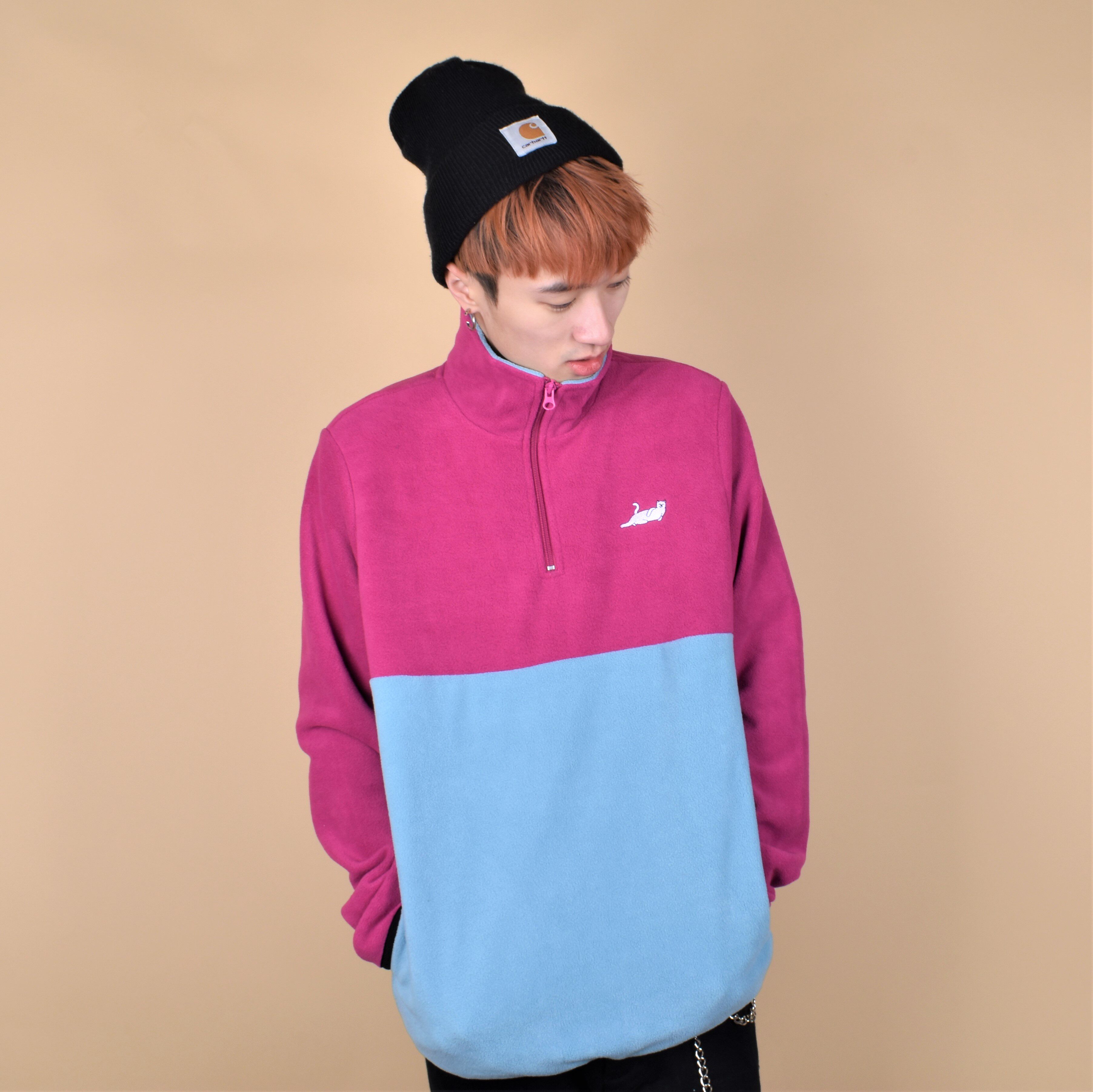 【Ohh】现货RIPNDIP CASTANZA HALF ZIP贱猫撞色拉链套头卫衣