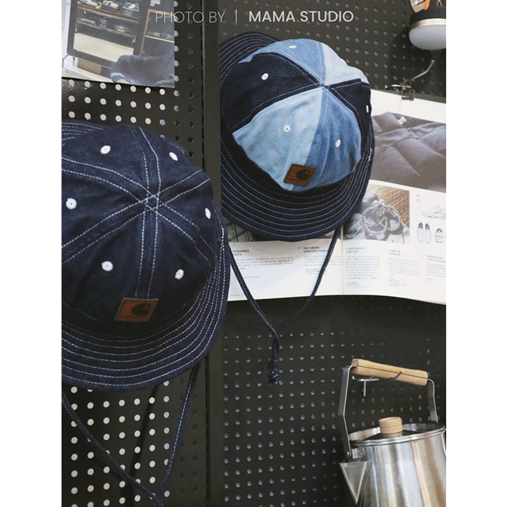 mama studio 儿童牛仔色渔夫帽 可调节防风绳不可拆 亲子潮流盆帽