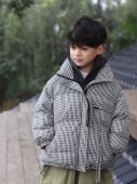 mama studio 儿童双面穿格子图案羽绒棉棉服宽松保暖面包服外套