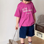 studio 日潮儿童夏季 糖果色短袖 mama 明线字母印花卡通柔软舒适