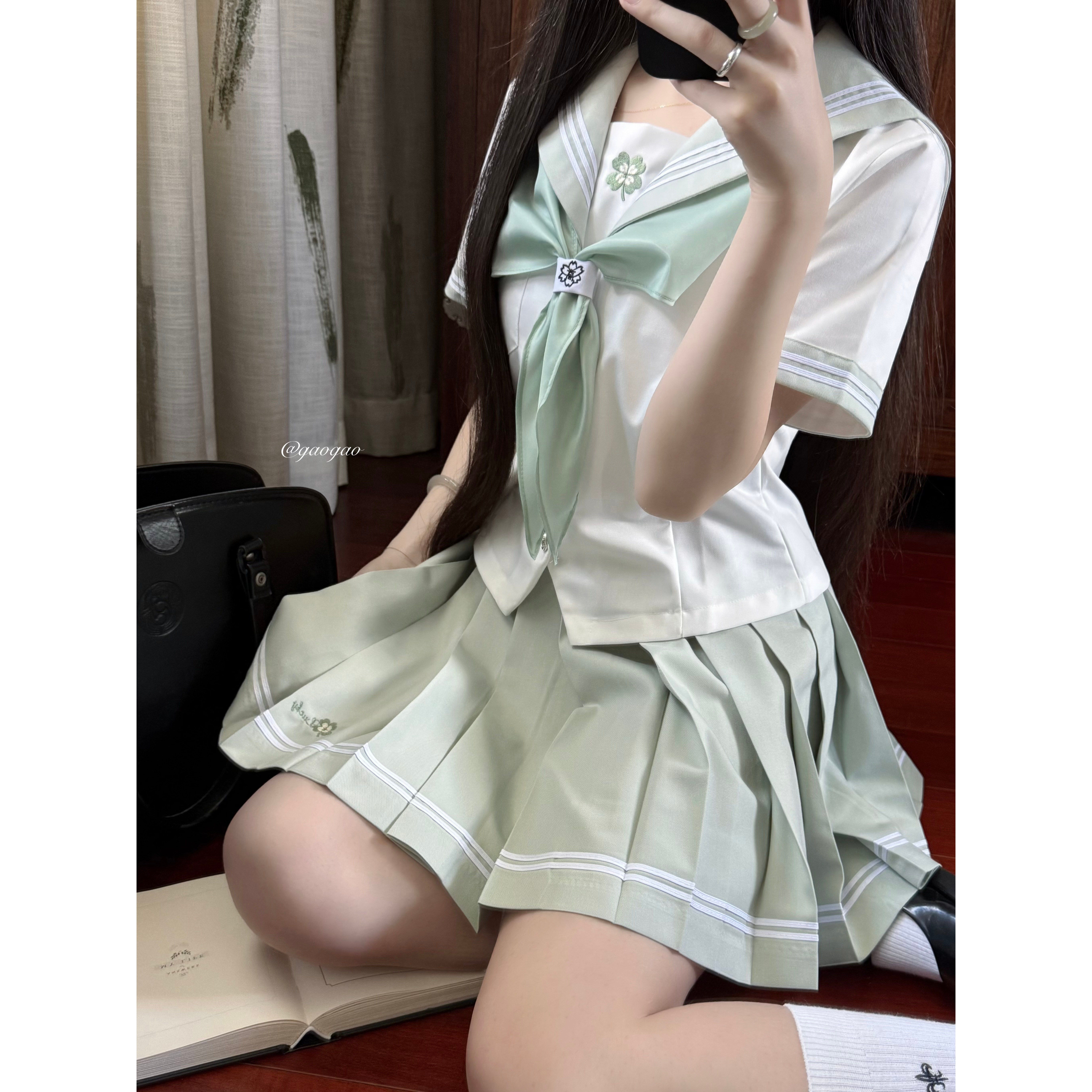 【四时幸】原创四叶草jk制服套装绿色水手服四时幸水手服女