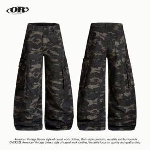 OREETA丨美式复古多口袋弯刀迷彩裤男女可穿潮牌痞帅风阔腿休闲裤