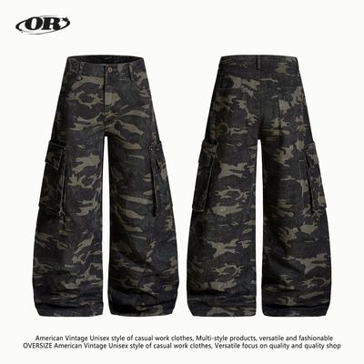 OREETA丨美式复古多口袋弯刀迷彩裤男女可穿潮牌痞帅风阔腿休闲裤