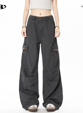 OREETA丨复古做旧美式工装裤男女春秋潮牌宽松直筒纯棉休闲工装裤