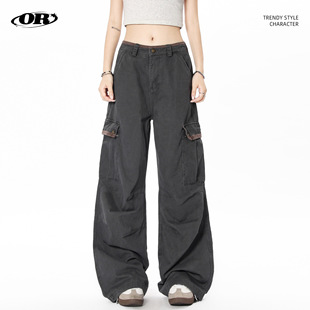 OREETA丨复古做旧美式工装裤男女春秋潮牌宽松直筒纯棉休闲工装裤