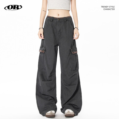 OREETA丨复古做旧美式工装裤男女春秋潮牌宽松直筒纯棉休闲工装裤
