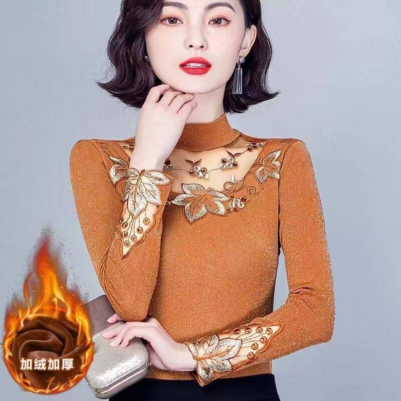 加绒/薄款打底衫女长袖秋冬新款高领网纱T恤女士小衫保暖蕾丝上衣,女装/女士精品,蕾丝衫/雪纺衫,淘宝优惠券,粉丝福利购,淘宝优惠卷