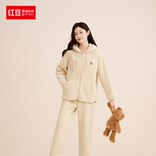 4J620 珊瑚绒居家睡服可外穿 红豆睡衣女秋冬款 泰迪绒家居服套装