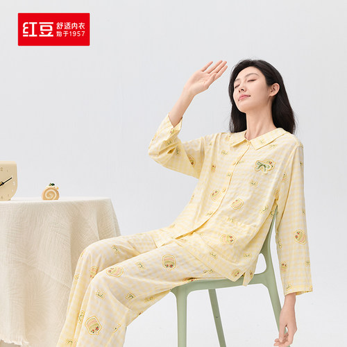 红豆居家睡衣女双层纱5J128