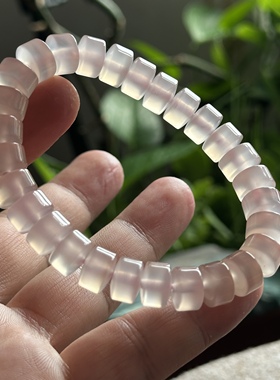 天然海洋玉髓高冰种粉玉髓老型珠玛瑙手串冰粉同料刚透清新手链