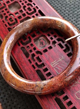 天然圆条纹理复古风玛瑙手镯