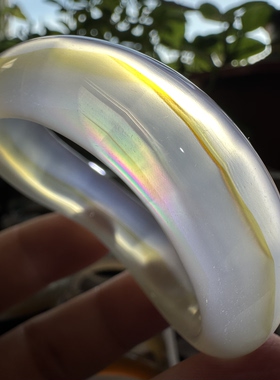 天然马料海洋玉髓高冰一线金冰种七彩彩虹光虹膜玛瑙手镯扭扭镯53