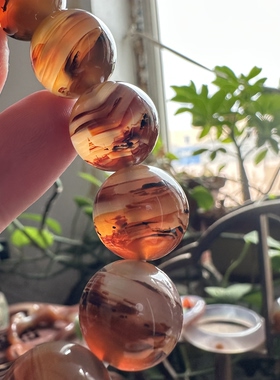 天然巴玉水墨冰红火焰山长城风景山峰古塔景观玛瑙珠子手串手链