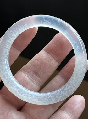 天然高冰种满圈冰蓝圆条冰飘暴雪飘雪玛瑙手镯刚透棉絮冰51口径