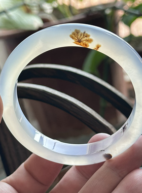 云臻阁天然海洋玉髓草花大花意境清新马料白冰小草冰透玛瑙手镯60