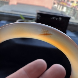 云臻阁天然海洋玉髓马料草花俏色红玛瑙圆条枫叶风景手镯59口径