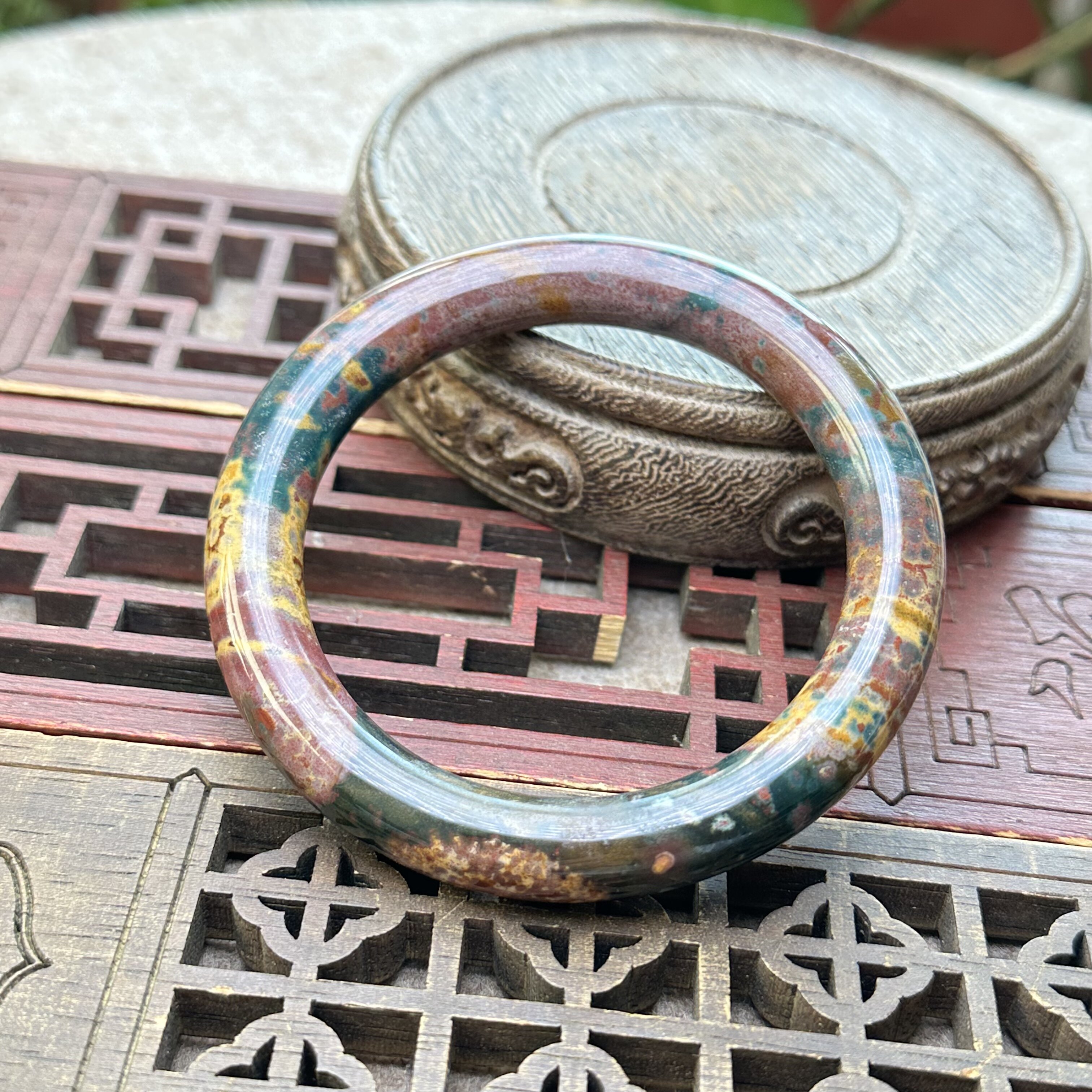 天然马料海洋七彩原色玛瑙圆条油画风景多彩手镯炫彩镯子60口径