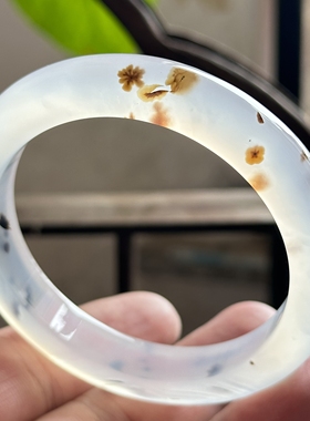 云臻阁天然海洋玉髓草花白冰闪丝冰透玛瑙手镯飘花风景镯57口径