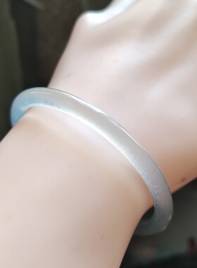 云臻阁天然高冰冰种玉髓绿冰飘暴风雪荧光透玛瑙圆条玻璃种手镯54