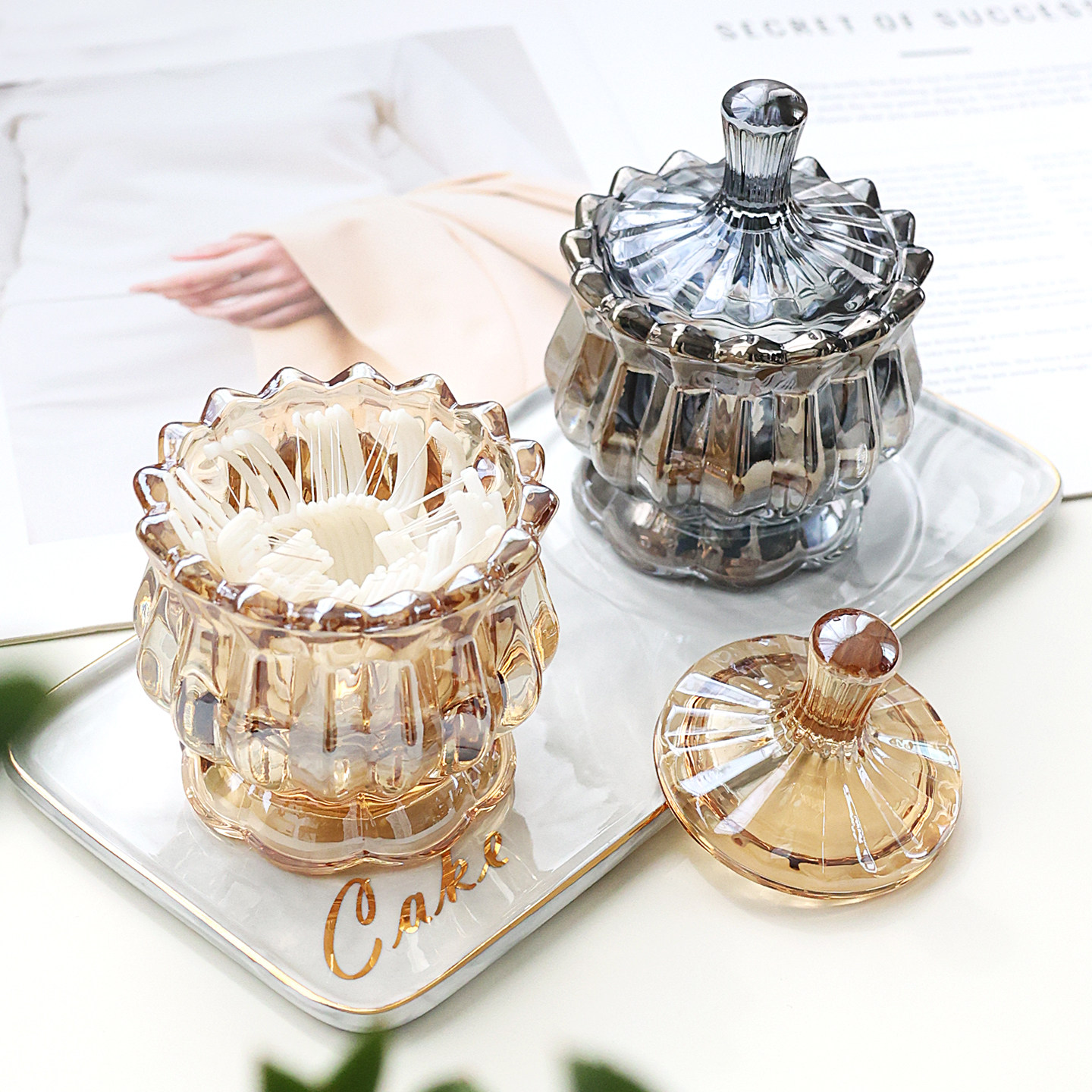 法式轻奢水晶玻璃牙线盒高档西餐厅创意调味罐糖果收纳罐牙签罐,收纳整理,牙签筒,淘宝优惠券,粉丝福利购,淘宝优惠卷