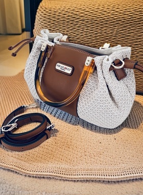 米兰花MIRAFLORES【新品】时尚百搭拼皮抽绳手提斜跨包VT824154A