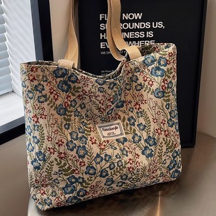 日本进口日系印花大容量手提包包通勤包单肩托特包百搭休闲帆布包