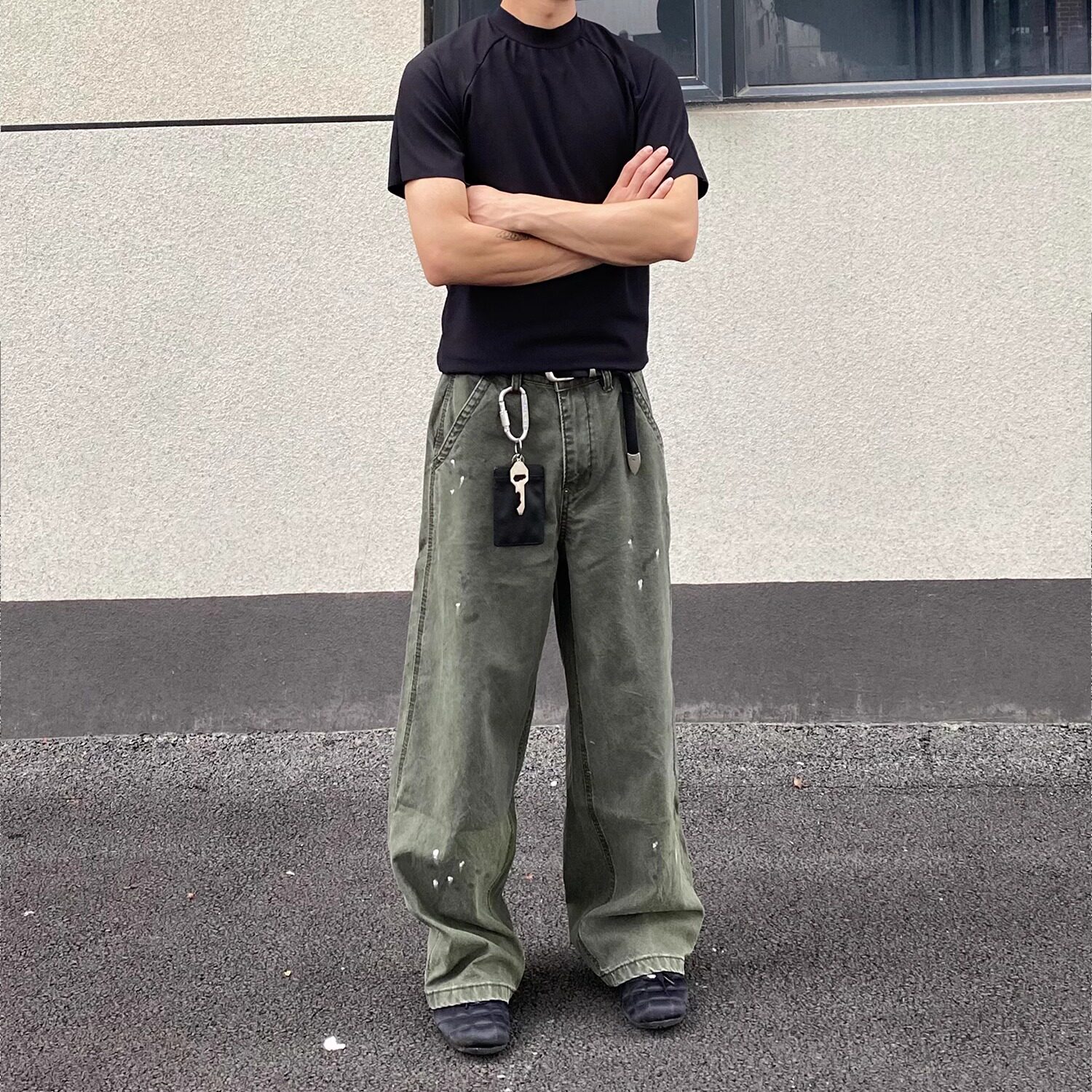 【军工之旅】BXJeans美式复古水洗泼墨牛仔裤男女潮牌宽松直筒裤