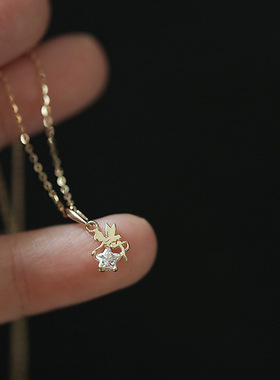 新款925纯银镀14K金项链小精灵舞动小星星闪亮迷你锁骨链吊坠项坠