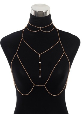 火爆辣妹性感身体链项饰闪钻吊坠流苏项链胸链女网红直播