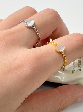 实拍925纯银猫眼石戒指女ins风小众设计简约高级感开口食指戒