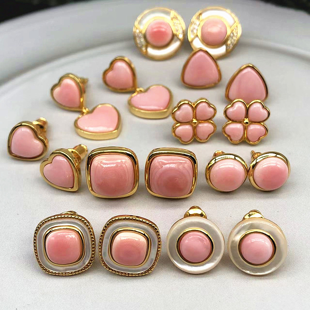 天然女皇贝耳环皇后螺耳钉复古气质轻奢设计高级胭脂螺彩贝耳坠女