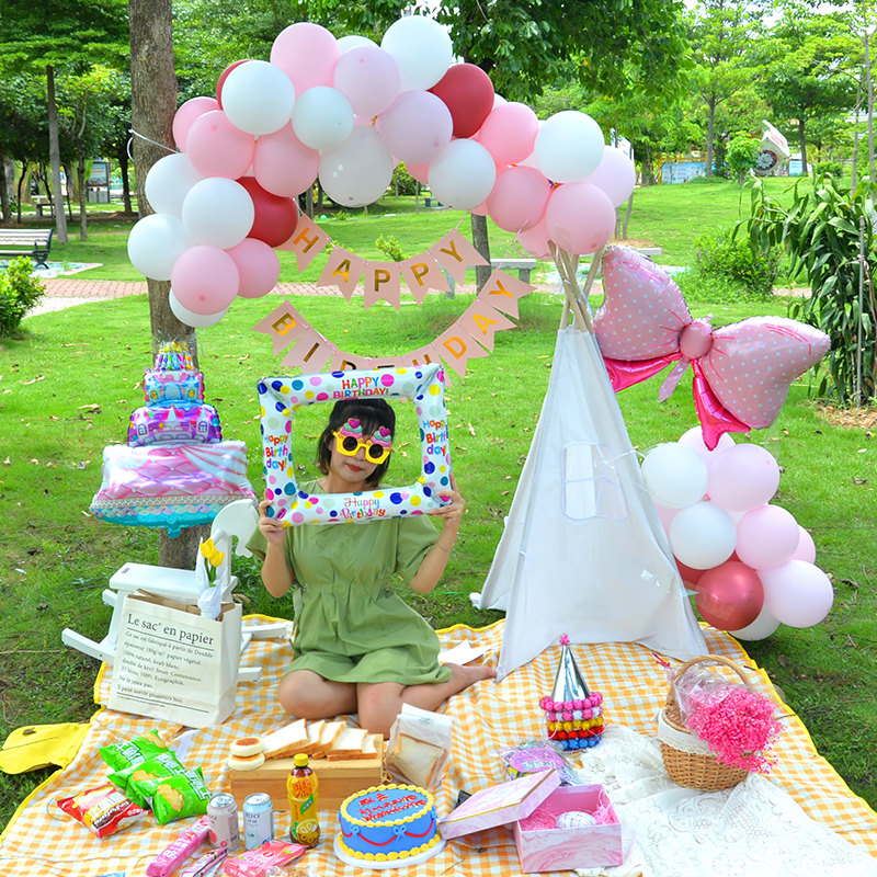 创意网红户外野餐气球拍照道具儿童宝宝周岁生日场景布置装饰用品