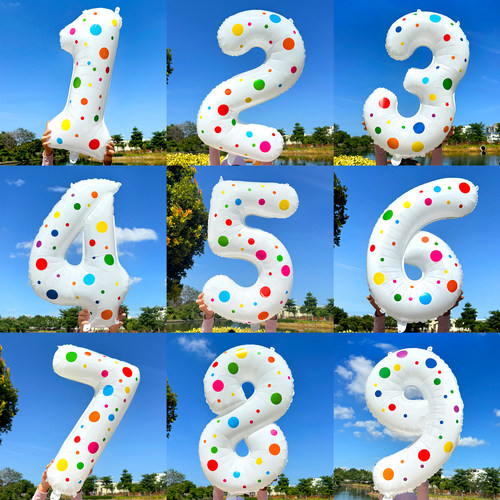 小红书同款儿童彩色圆点贴纸32寸白数字气球宝宝生日派对布置道具