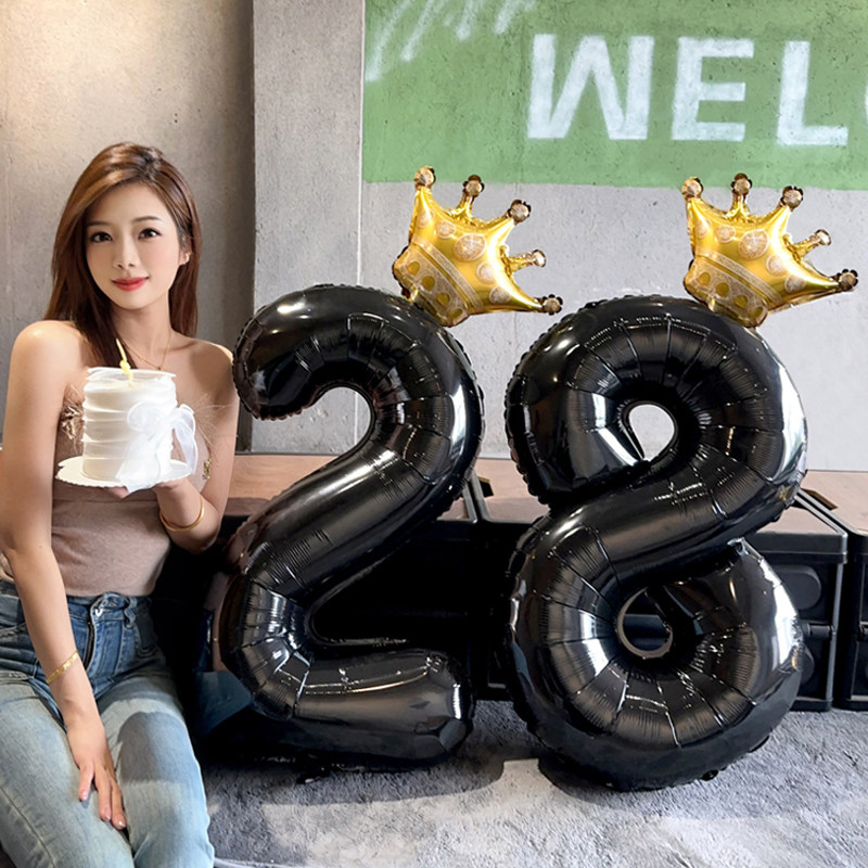 32寸黑色皇冠数字气球