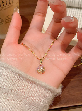 高级感锆石水滴吊坠项链女网红轻奢个性嘴唇链2025年新款气质