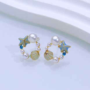 海洋之星天然淡水珍珠耳钉海边耳饰女S925银针度假风高级感耳环