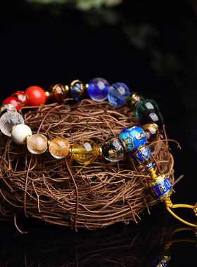 景区香灰琉璃香灰瓷手链金箔糖心半塘玛瑙水晶心经十八籽多宝