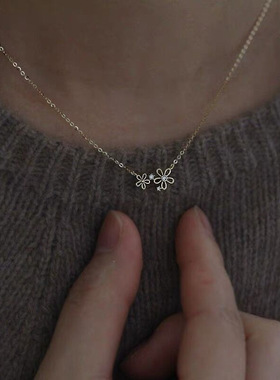 S925纯银镀14K金项链女 两朵小花少女日韩简约气质日常百搭锁骨