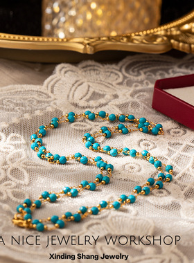 串珠绿松石项链手链套装法式复古高级感春秋毛衣链简约百搭颈链女