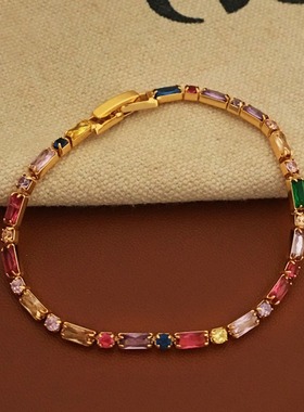 韩国炫彩撞色锆石手链复古新潮设计感手镯ins风时尚手饰1147