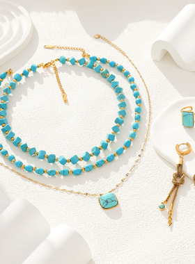 LOFTILY 新款绿松石项链diy轻奢新中式项链小众ins风串珠项链饰品