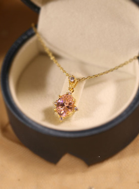 法式轻奢高级感项链925纯银芙蓉石项链女宫廷粉宝石吊坠锁骨链