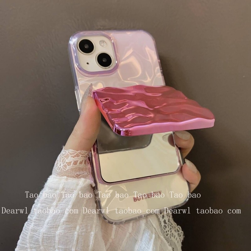 夏季新款原创化妆镜面翻盖高清适用iPhone15Pro手机壳苹果14pro max美少女粉13水波纹12立体感11补妆刘