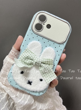 ins蓝色立体蝴蝶结可爱呆萌兔适用iPhone17手机壳苹果16pro max可爱15plus全包14Pro软13硅胶12高级11p网红xs