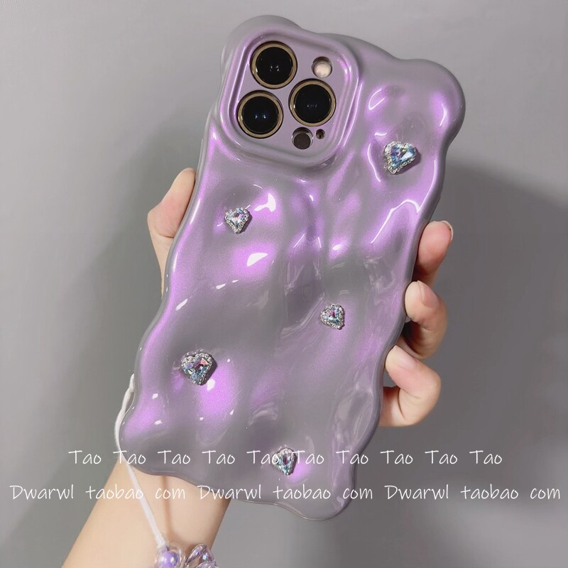 高级感爱心闪水钻陨石纹蝴蝶结手链条适用苹果16pro手机壳iPhone15pro max女款13软12全包边11新款保护套防摔